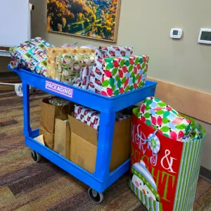 Wrapped presents donated by DuraTech's Team Members.